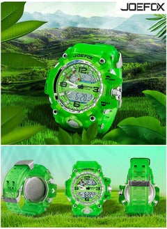 JoeFox 2 Pcs Digital Analog Large Face Dial & Small Face Dial Dual Display LED Sports Wristwatch Quartz Waterproof 30M Men Women and Kids Fashion Dresses Matching Watches Green  - Image 5