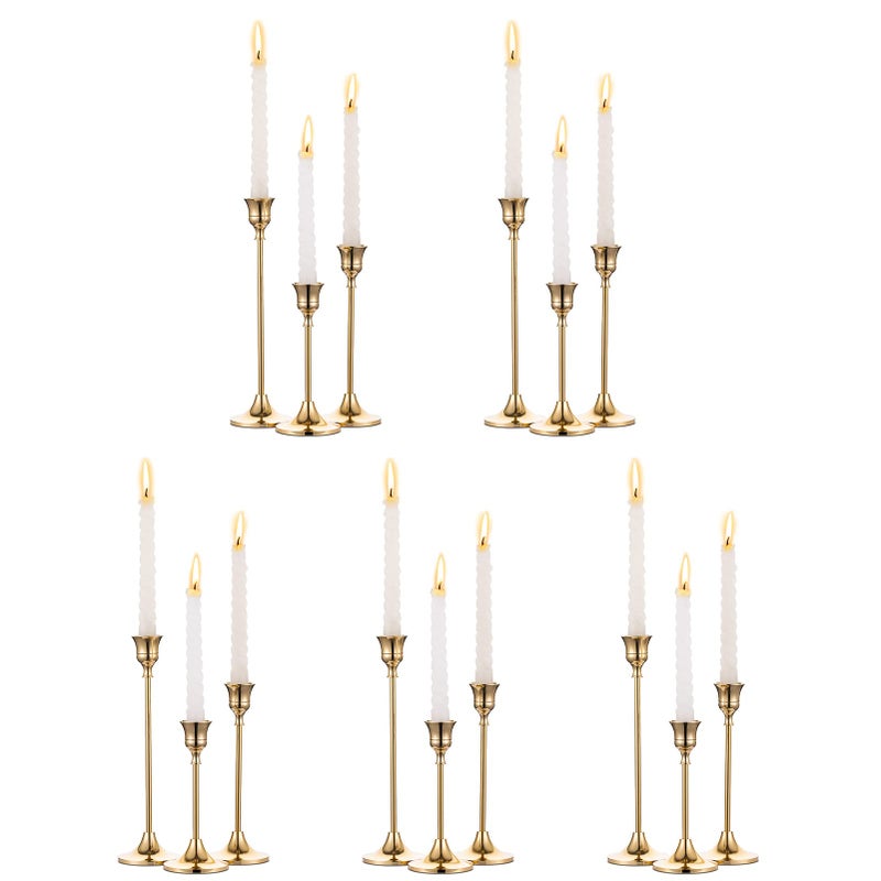 Nuptio Candlestick Candle Holders 15 Pcs Candle Stick Holder Gold Taper Candle Holder Candle Stand for Wedding Party Thanksgiving Halloween Birthday Mantel Baby Shower Table Centerpieces Decor - Image 1