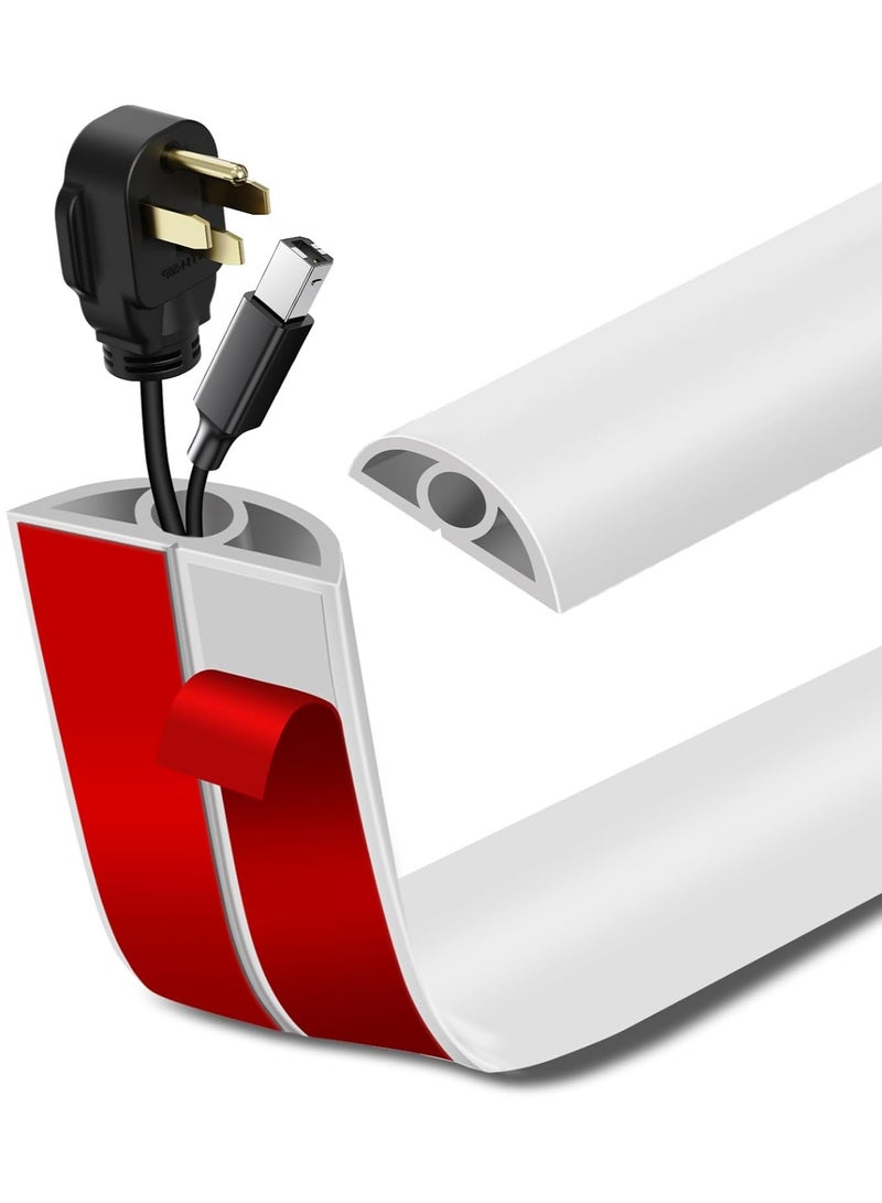 10Ft Floor Cord Cover Cable Cavity,Self Adhesive Cord Hider Floor Extension Cord Covers for Floor Power Cord Protector Cable Management Prevent Cable Trips Cable Cavity 0.32"W x 0.32"H,White - Image 1