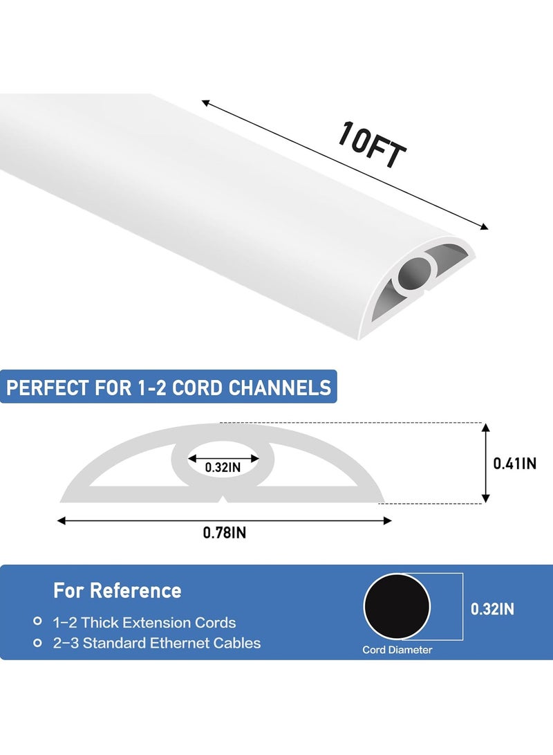 10Ft Floor Cord Cover Cable Cavity,Self Adhesive Cord Hider Floor Extension Cord Covers for Floor Power Cord Protector Cable Management Prevent Cable Trips Cable Cavity 0.32"W x 0.32"H,White - Image 2