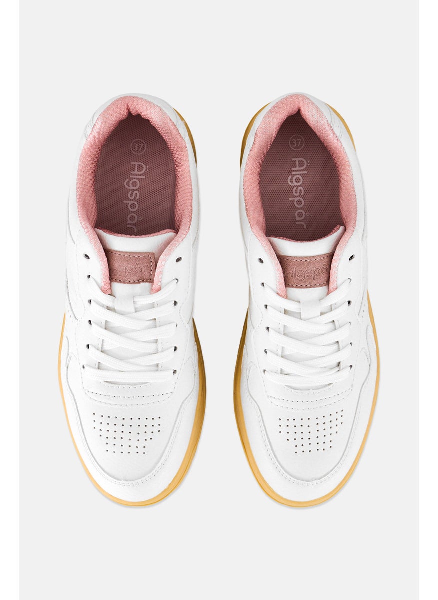 Algspar Women Leather Lace Up Casual Shoes, White  - Image 3