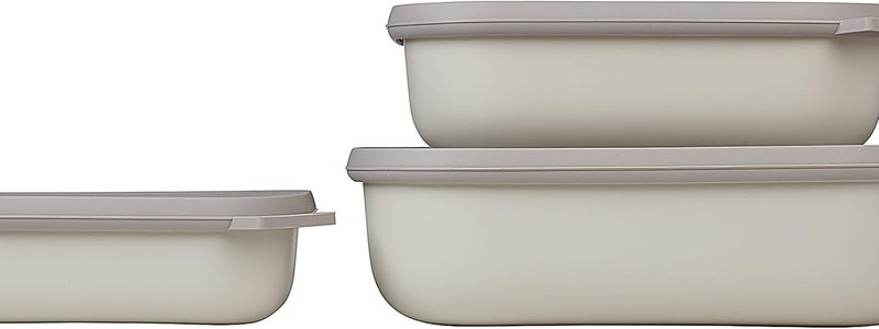 Mepal Cirqula Multi Rectangular 3-Piece (500 + 1000 + 2000 ml) Nordic White-Bowl Set-Food Storage Containers-Stackable-Dishwasher Safe, Polypropylene, Flach - Image 1