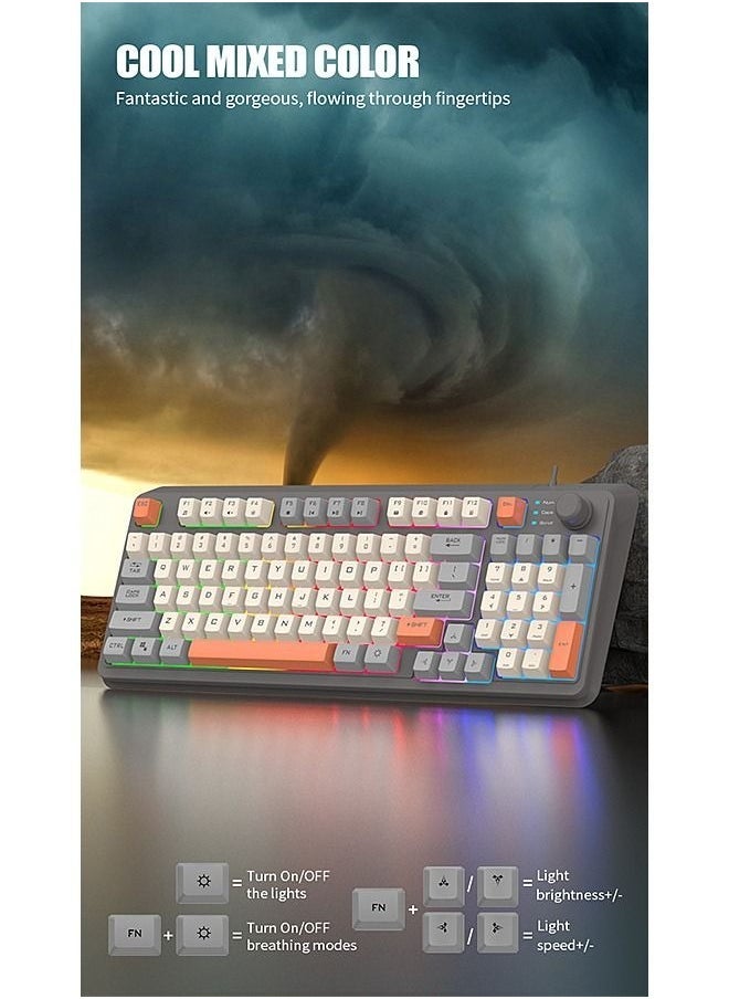 XUNFOX 94-Key Wired Gaming Keyboard - Membrane Keyboard - Gaming Keyboard - Office Keyboard - Built-in Volume Adjustment Knob - Computer Keyboard - Waterproof RGB Color Suitable for PC/Ps4/Xbox Gamers - Image 3