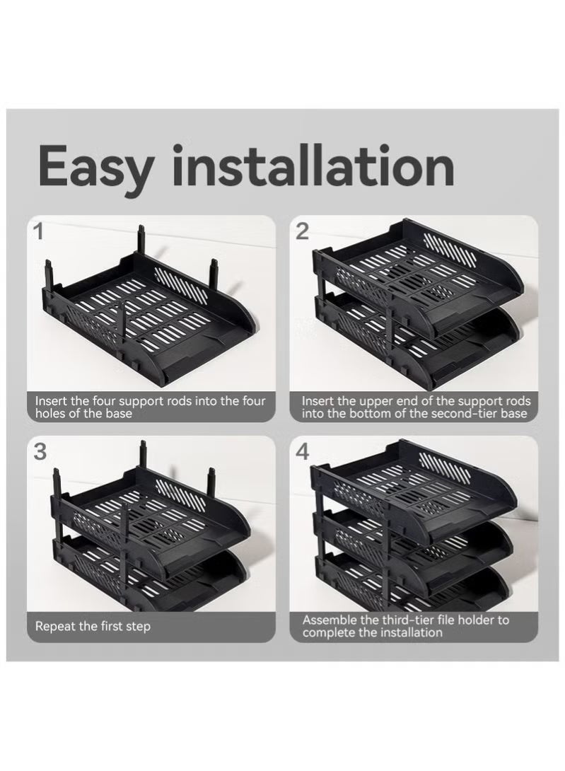 Deli E9213-BK File Tray 3-Tier Stackable Organizer 325×241×255mm – ideal for office desktop sorting - Image 3