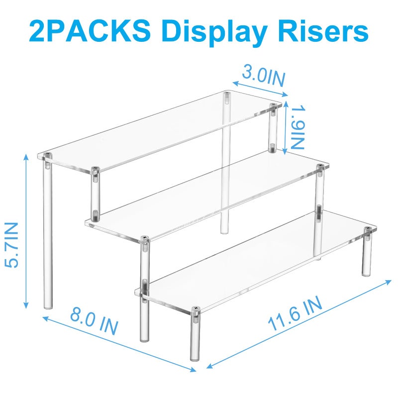 HENABLE 2PCS Large Acrylic Display Risers, Perfume Stand Organizer, Clear Acrylic Shelf Risers for Display Stands for Food, Tabletop Use, Amiibo Funko POP Figure, 3 Tier Clear Cupcake Stand Risers - Image 2