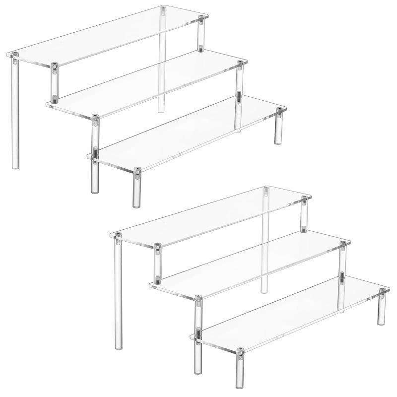 HENABLE 2PCS Large Acrylic Display Risers, Perfume Stand Organizer, Clear Acrylic Shelf Risers for Display Stands for Food, Tabletop Use, Amiibo Funko POP Figure, 3 Tier Clear Cupcake Stand Risers - Image 1