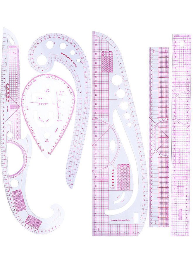 NIBEMINENT 6-Piece French Metric Clothing Ruler Set White/Pink - Image 1