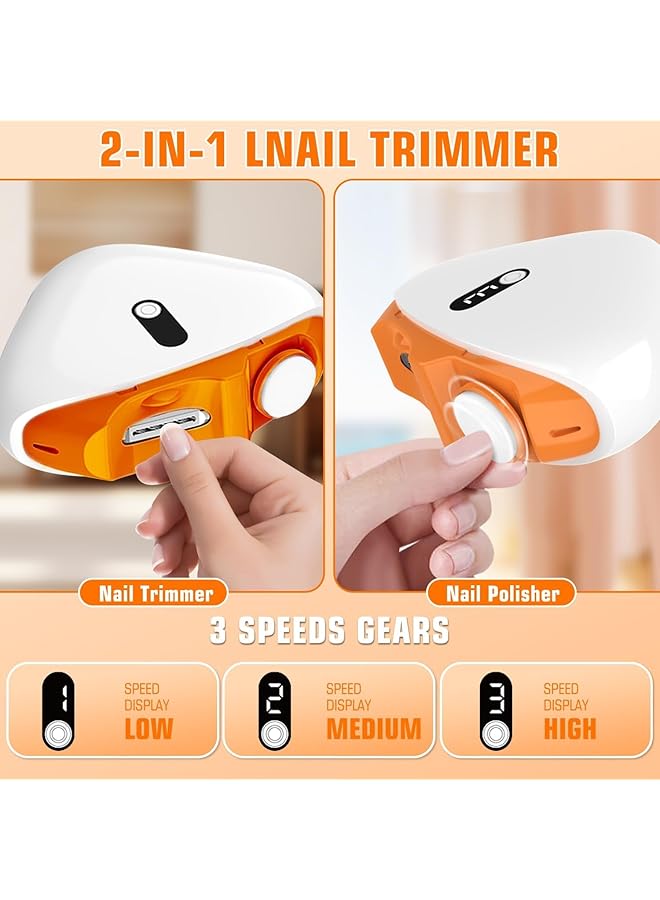 KASTWAVE Electric Nail Clipper 2 In 1 Rechargeable Nail Trimmer With File & Polisher 3 Speed Led Nail Cutter For Baby Kids Adults & Seniors Safe & Quiet Design - Image 2