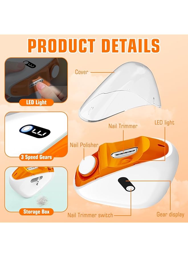 KASTWAVE Electric Nail Clipper 2 In 1 Rechargeable Nail Trimmer With File & Polisher 3 Speed Led Nail Cutter For Baby Kids Adults & Seniors Safe & Quiet Design - Image 3