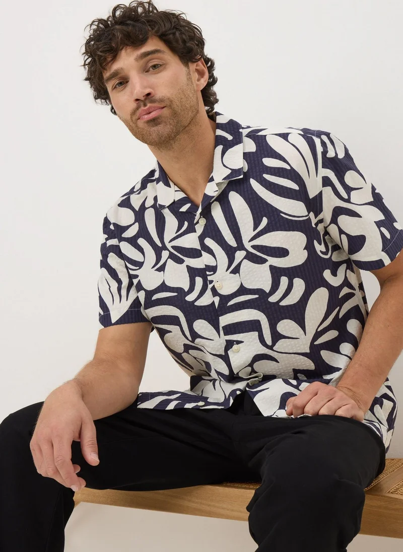 Matalan Navy Textured Abstract Shape Shirt