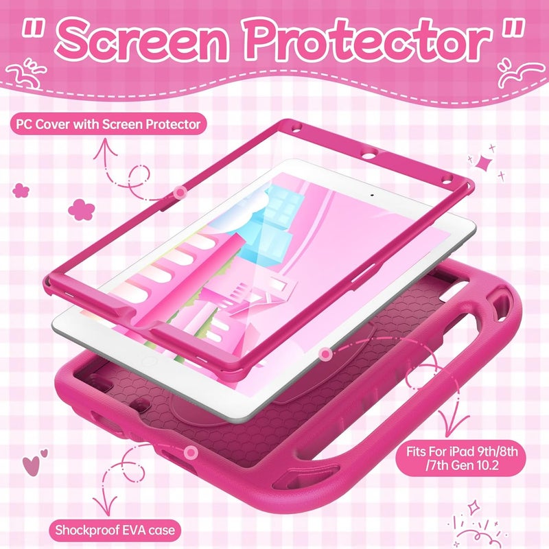 BMOUO Kids Case for iPad 9th/8th/7th Generation (iPad 10.2 Inch, 2021/2020/2019) with Built-in Screen Protector, Durable Shockproof Handle Stand iPad 9th 8th 7th Generation Case for Kids, Rose - Image 3
