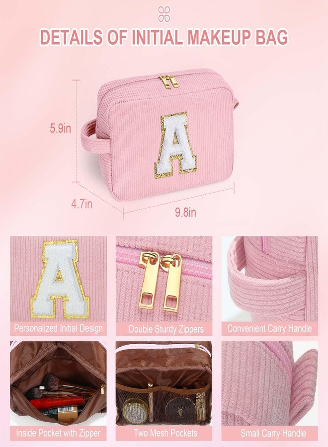 YOOLIFE Cosmetic Bags for Women - Birthday Gifts for Girls Women Preppy Stuff Travel Makeup Bag Teacher Appreciation Gifts Makeup Bags Corduroy Pink Makeup Bag Girlfriend Granddaughter Gifts Letter L - Image 2