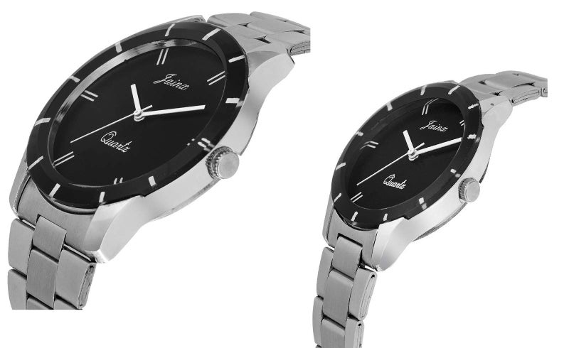 jainx Silver Stainless Steel Chain Gift Set Analog Wrist Watch for Couple - JC423 - Image 2
