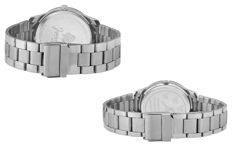 jainx Silver Stainless Steel Chain Gift Set Analog Wrist Watch for Couple - JC423 - Image 3