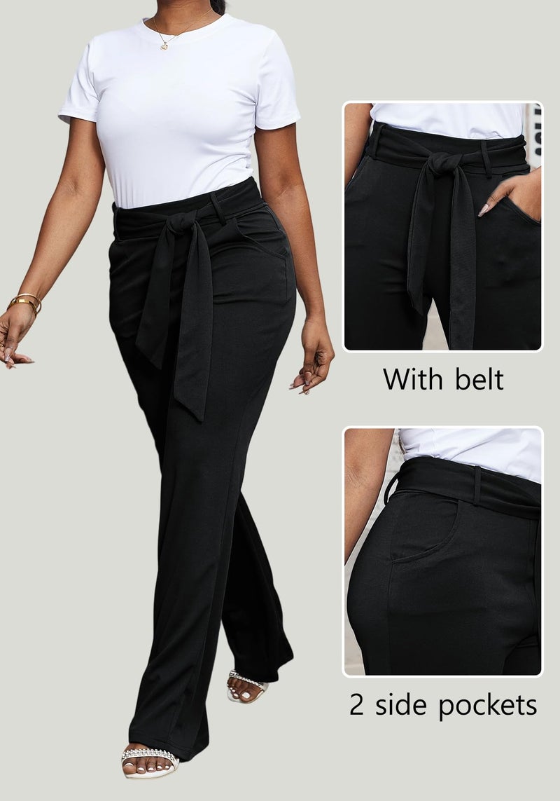 LKOUS Women's Black Dress Pants Stretchy High Waisted Straight Wide Leg Pants Business Work Pants for Office - Image 4