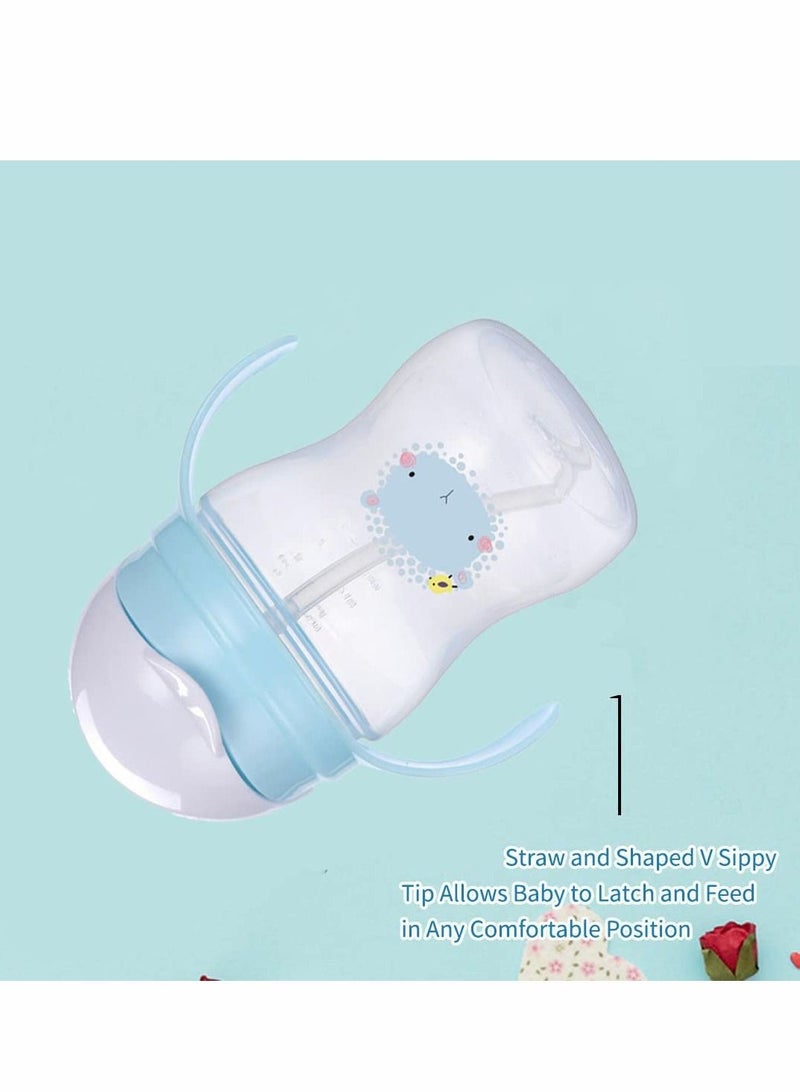 Excefore Sippy Cups for Toddlers, 260ML Children's Flip Pp Straw Cup Baby Leak Proof Learning Drinking Cup Anti-fall with Handle Soft Silicone Mouth Pure Bottle Clear Scale Children's Drinking Cup (Blue) - Image 4