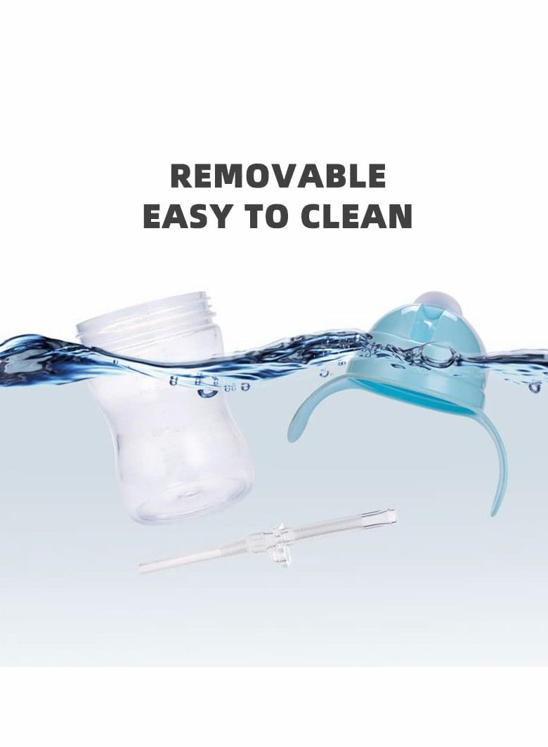 Excefore Sippy Cups for Toddlers, 260ML Children's Flip Pp Straw Cup Baby Leak Proof Learning Drinking Cup Anti-fall with Handle Soft Silicone Mouth Pure Bottle Clear Scale Children's Drinking Cup (Blue) - Image 2