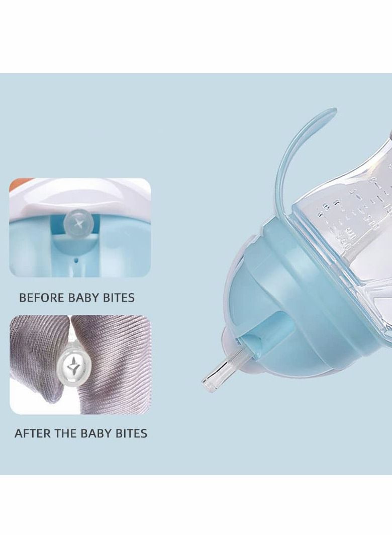 Excefore Sippy Cups for Toddlers, 260ML Children's Flip Pp Straw Cup Baby Leak Proof Learning Drinking Cup Anti-fall with Handle Soft Silicone Mouth Pure Bottle Clear Scale Children's Drinking Cup (Blue) - Image 3