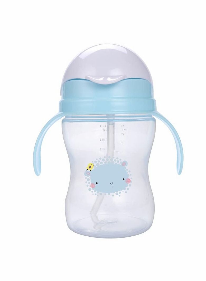 Excefore Sippy Cups for Toddlers, 260ML Children's Flip Pp Straw Cup Baby Leak Proof Learning Drinking Cup Anti-fall with Handle Soft Silicone Mouth Pure Bottle Clear Scale Children's Drinking Cup (Blue) - Image 1