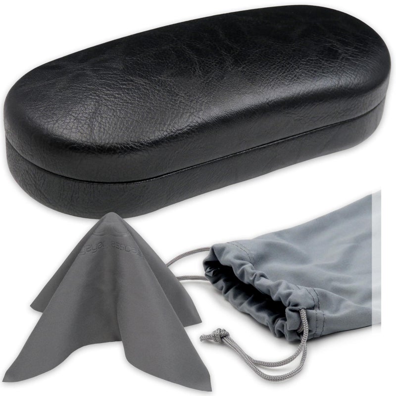 MyEyeglassCase - Men Sunglasses Case - Eyeglass Holder Large Hard Shell with Pouch and Cloth - Glasses Case Heavy Duty Design Aviators Frames - Pouch & Cleaning Cloth Included (AS87 Black Smooth) - Image 1