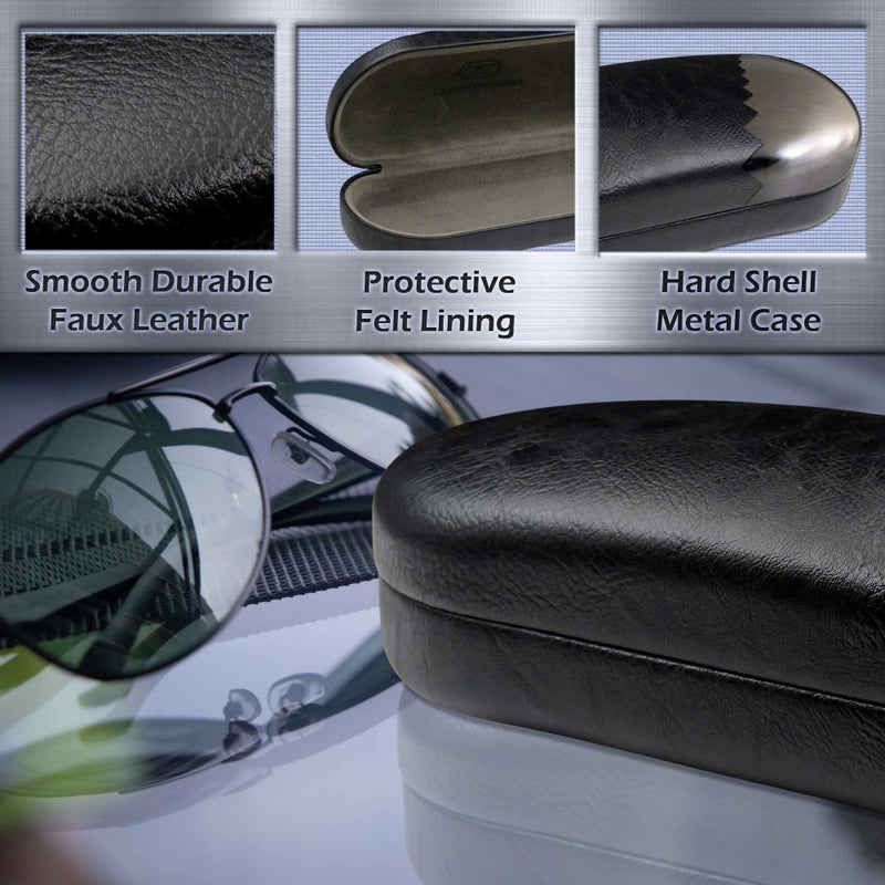 MyEyeglassCase - Men Sunglasses Case - Eyeglass Holder Large Hard Shell with Pouch and Cloth - Glasses Case Heavy Duty Design Aviators Frames - Pouch & Cleaning Cloth Included (AS87 Black Smooth) - Image 3