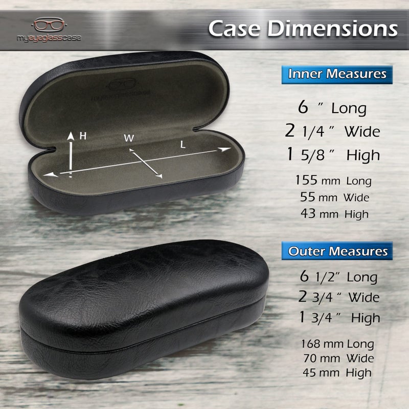 MyEyeglassCase - Men Sunglasses Case - Eyeglass Holder Large Hard Shell with Pouch and Cloth - Glasses Case Heavy Duty Design Aviators Frames - Pouch & Cleaning Cloth Included (AS87 Black Smooth) - Image 4