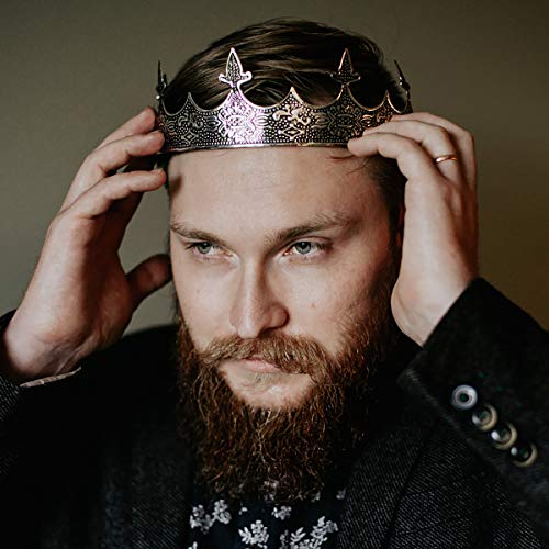 SWEETV Antique Silver King Crown for Men - Mens Crown for Prom Party Decorations, Royal Medieval Men Tiara Costume Accessories - Image 2