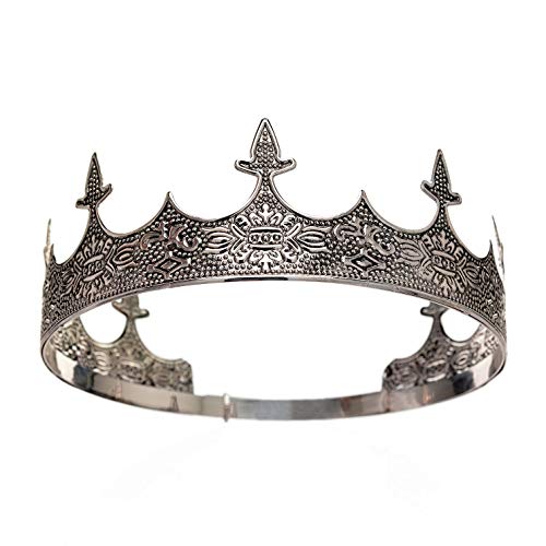 SWEETV Antique Silver King Crown for Men - Mens Crown for Prom Party Decorations, Royal Medieval Men Tiara Costume Accessories - Image 1