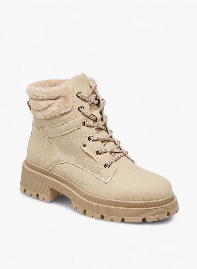 Flora Bella By Shoexpress Solid Lace-Up Ankle Boots with Pull Tab - Image 2