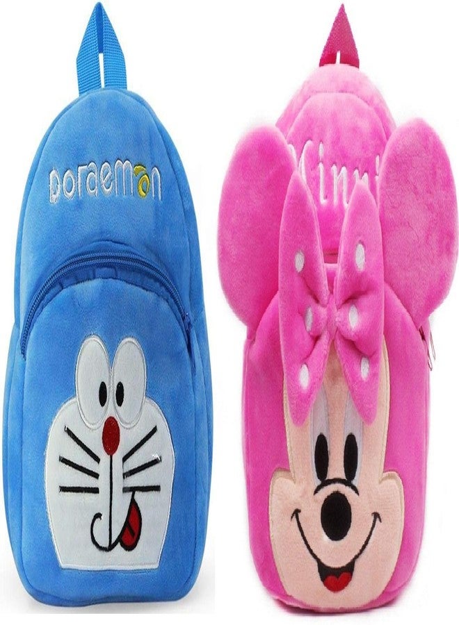 DZert Kids School Bag/Nursery/Picnic/Carry/Travelling Bag Soft Plush Backpack School Bag for Kids- 2 to 5 Age - Pack of 2 (Minnie & Doramon) - Image 1