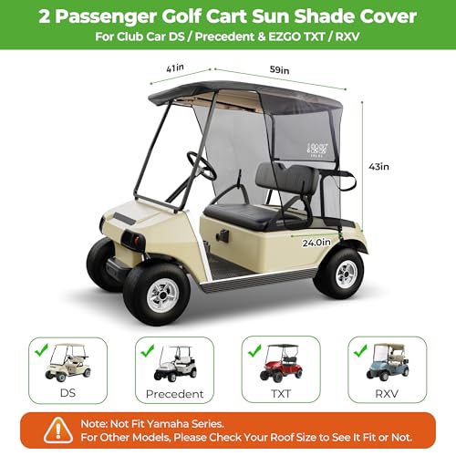 10L0L Golf Cart Sun Shade Cover for Club Car DS Precedent EZGO TXT RXV Superior UV Heat Blocking Polyester Mesh Canopy Cover Durable Easy Install Roof Size59 L X 41 W - Image 3