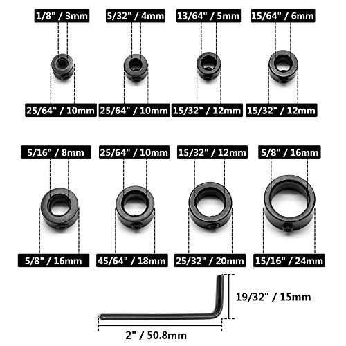 Jersvimc 8Pcs Drill Bit Depth Stop Collar Set, Drill Bit Depth Collar Stopper Metal Shaft Screw Collar Include (1/8", 5/32", 13/64", 15/64", 5/16", 25/64", 15/32", 5/8") - Image 4