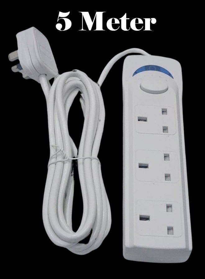 Power Strip Extension Cord 3-Way 5 Meter,3-Outlets, Extra Long Cable,Power Socket Extention Best For Home,Office,Kitchen and Travel,(White) ((5Meter))