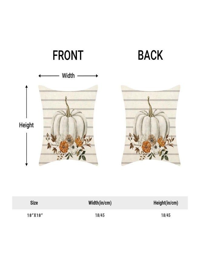 AEIOAE Fall Pillow Covers 18x18 Inch Set of 2 Watercolor Pumpkin Throw Pillows Case,Gray Stripes Autumn Flower Outdoor Decorative Linen Farmhouse Harvest Decor Cushion Covers for Home Sofa Bed Couch - Image 5