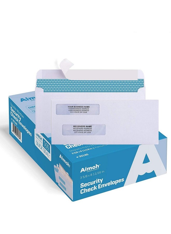 Aimoh - 5008 Double Window Self Seal Security Envelopes For Business Checks Quickbooks & Quicken Checks Size 3 5/8 X 8 11/16 Inches Checks Fit Perfectly Not For Invoices 500 Count (30180) - Image 1