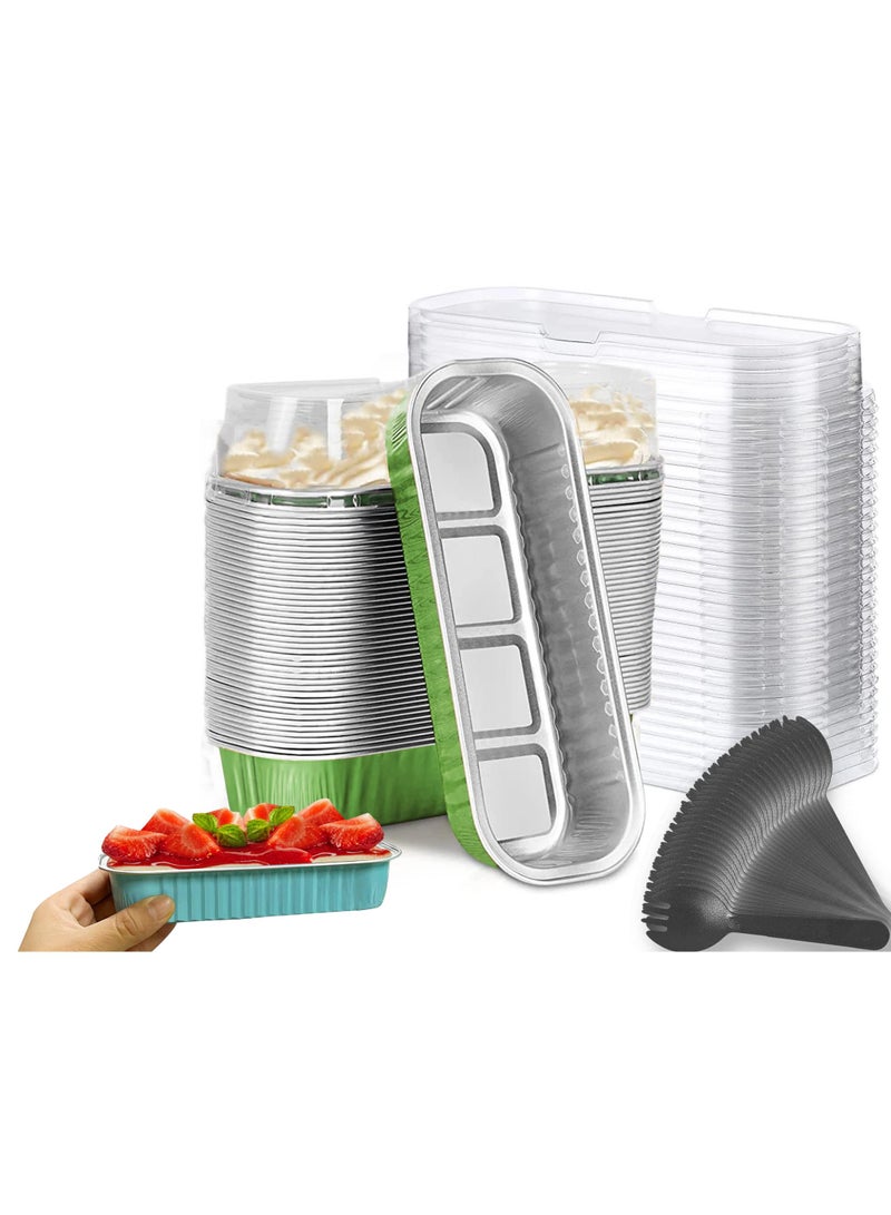Sweet seven Convenient 50-Pack Mini Loaf Pans with Lids & Spoons - Aluminum Foil Baking Containers for Cupcakes, Cheesecakes, and More - 200ml Rectangle Tins for Delectable Treats! （Light Green） - Image 1