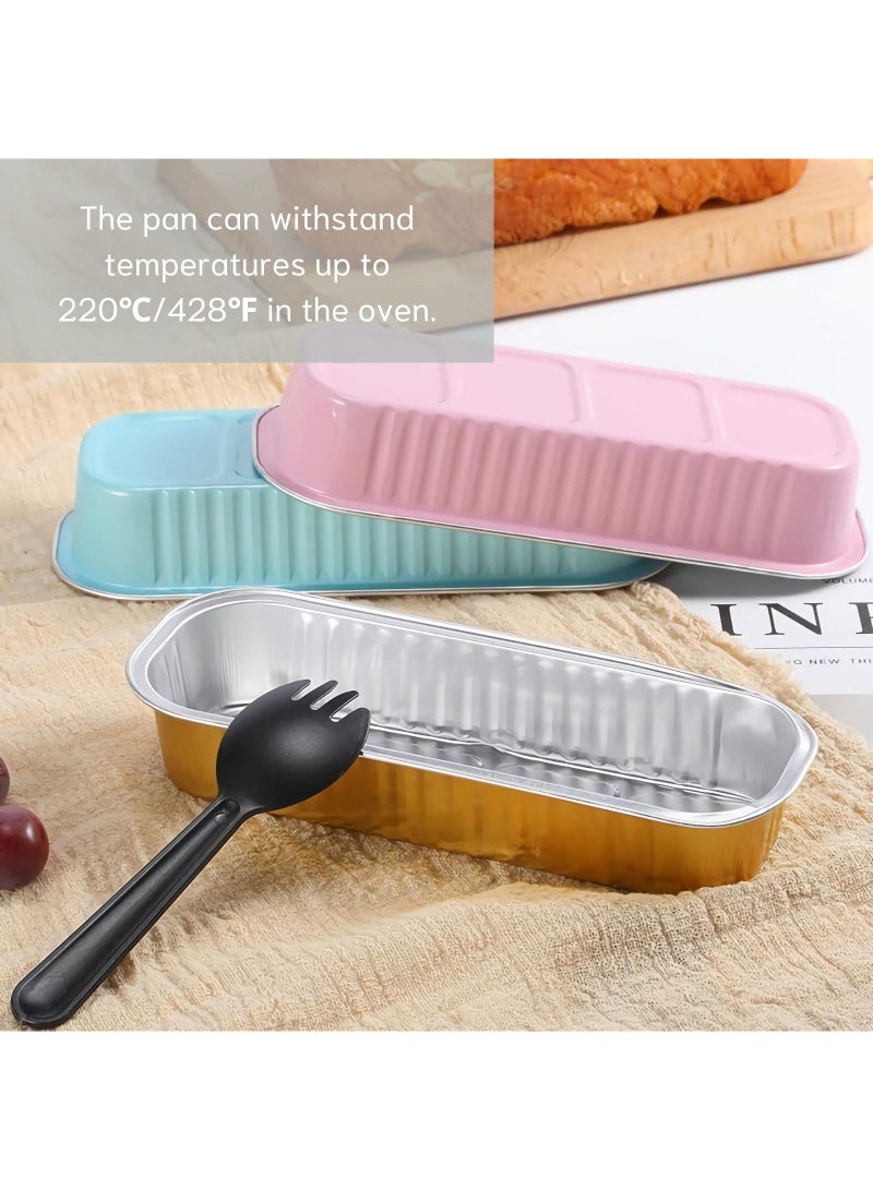 Sweet seven Convenient 50-Pack Mini Loaf Pans with Lids & Spoons - Aluminum Foil Baking Containers for Cupcakes, Cheesecakes, and More - 200ml Rectangle Tins for Delectable Treats! （Light Green） - Image 2