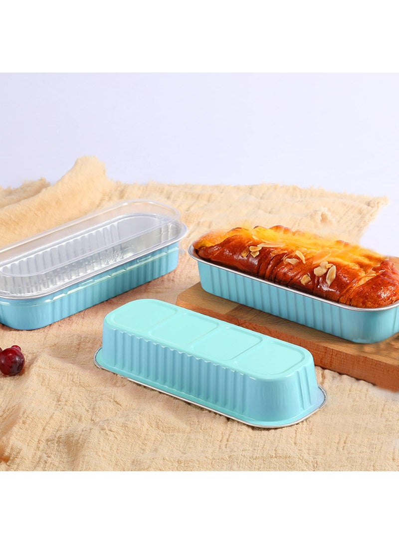 Sweet seven Convenient 50-Pack Mini Loaf Pans with Lids & Spoons - Aluminum Foil Baking Containers for Cupcakes, Cheesecakes, and More - 200ml Rectangle Tins for Delectable Treats! （Light Green） - Image 3