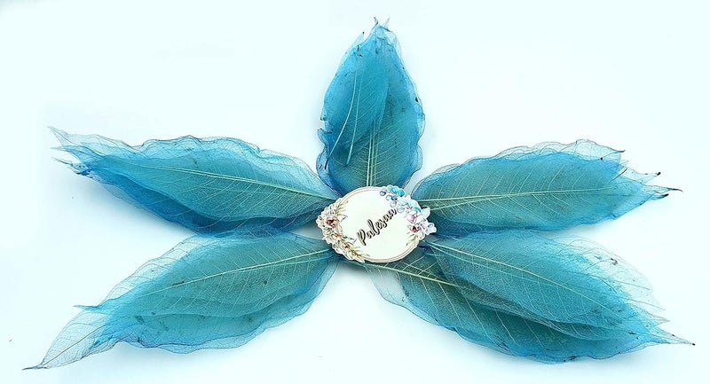 PALESAA Tifany Blue Magnolia Natural Skeleton Leaves Pack of 50pcs DIYDecor Craft Plant Leaves 15 cm Blue - Image 2
