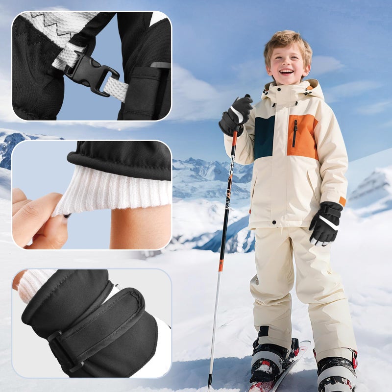 TRIWONDER Kids Winter Ski Glove, Windproof Warm Snow Snowboard Sport Gloves for Boys Girls, Cold Weather Protection (Black, 9-12 Years Old) - Image 5