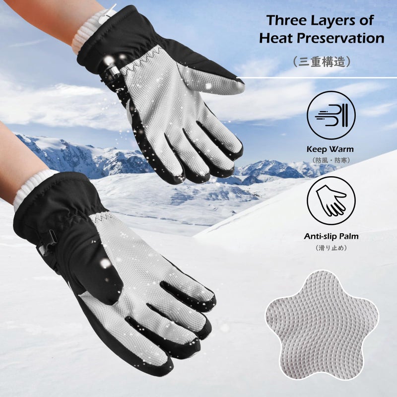 TRIWONDER Kids Winter Ski Glove, Windproof Warm Snow Snowboard Sport Gloves for Boys Girls, Cold Weather Protection (Black, 9-12 Years Old) - Image 4