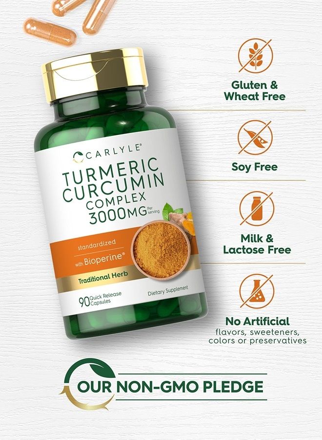 Carlyle Turmeric Supplement 3000mg | 90 Powder Capsules | Turmeric Curcumin with Black Pepper | Joint Support Complex with Bioperine | Non-GMO, Gluten Free - Image 2