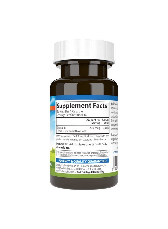Carlson - Selenium, 200 mcg Yeast-Free, Prostate Health & Immune Support, Antioxidant, 60 Capsules - Image 2