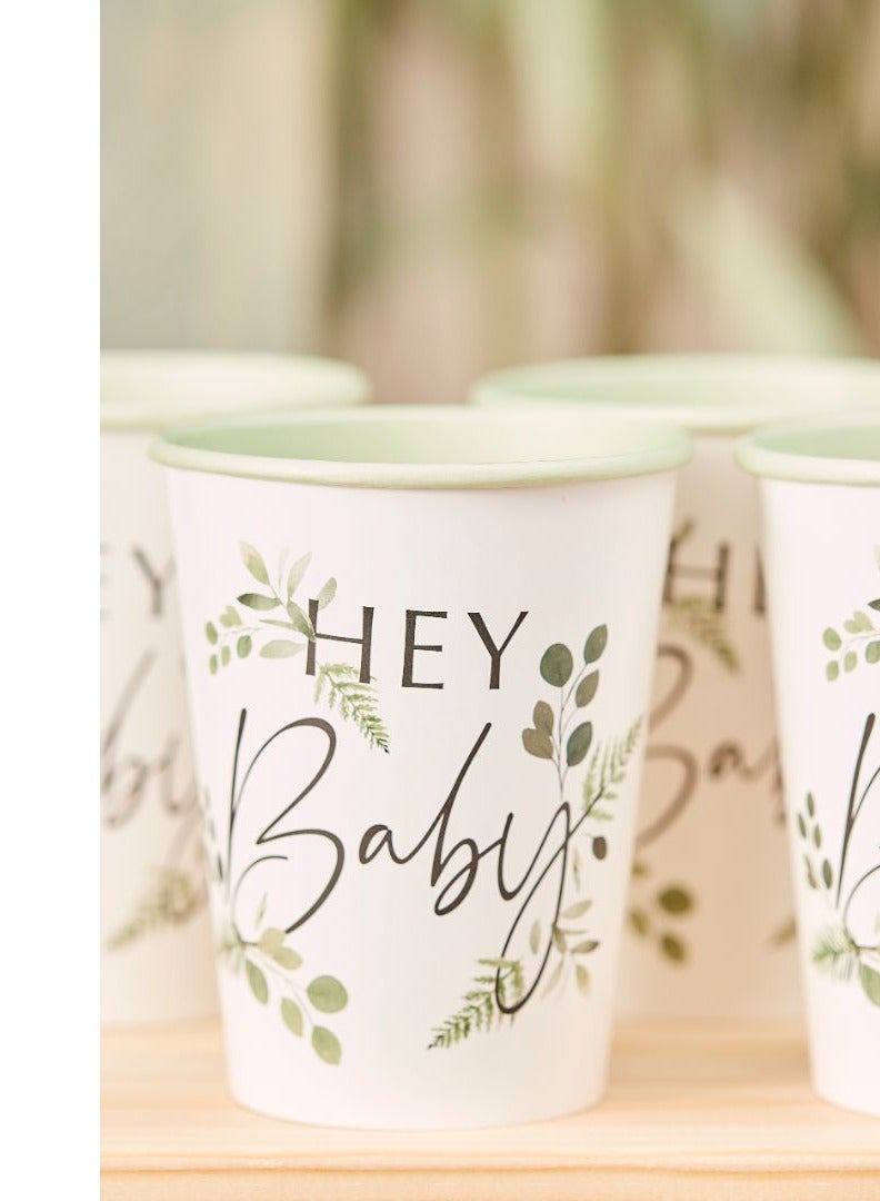 Ginger Ray Botanical Hey Baby Shower Cups - Image 1