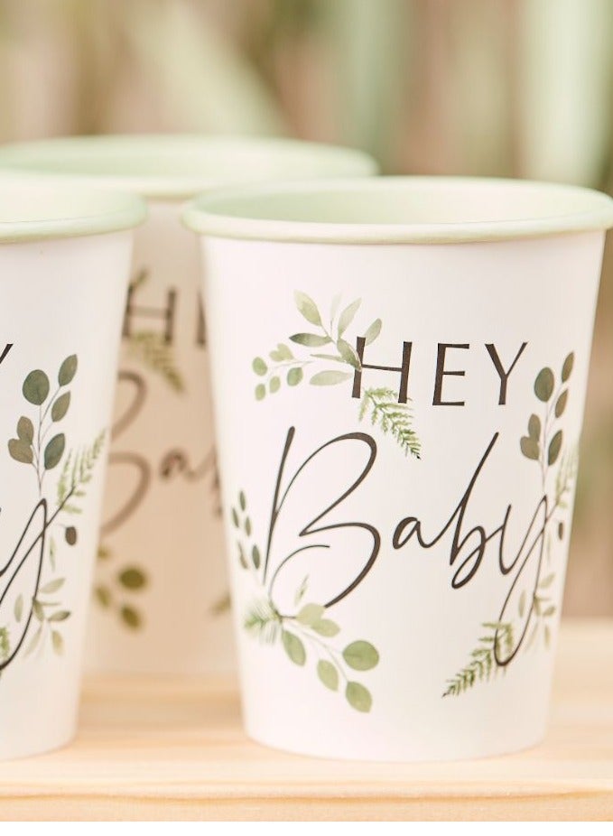 Ginger Ray Botanical Hey Baby Shower Cups - Image 2
