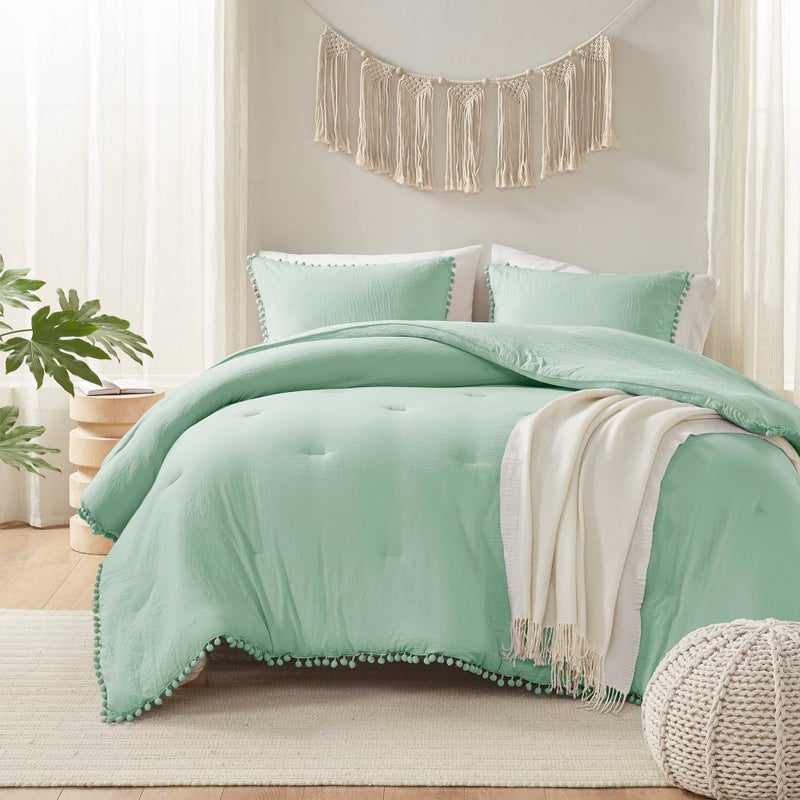 كودي Codi Sage Green Boho Twin Comforter مجموعة جمالية بوم فاخرة تصميم Freing Bedding لطيف ناعم غسول الألياف مجموعات خفيفة الوزن أنيقة 1 المعزي و 1 وسادة (68 × 90 بوصة) - Image 2