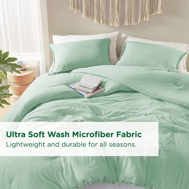 كودي Codi Sage Green Boho Twin Comforter مجموعة جمالية بوم فاخرة تصميم Freing Bedding لطيف ناعم غسول الألياف مجموعات خفيفة الوزن أنيقة 1 المعزي و 1 وسادة (68 × 90 بوصة) - Image 3