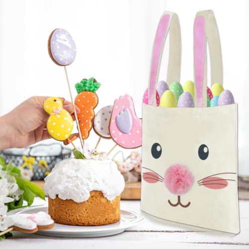 ATFUNSHOP Easter Canvas Tote Bag for Kids Reusable Large Easter Bunny Bags Baskets for Easter Egg Hunt Baby Shower Birthday Party Supplies (Pink) - Image 5