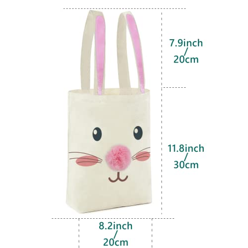 ATFUNSHOP Easter Canvas Tote Bag for Kids Reusable Large Easter Bunny Bags Baskets for Easter Egg Hunt Baby Shower Birthday Party Supplies (Pink) - Image 4