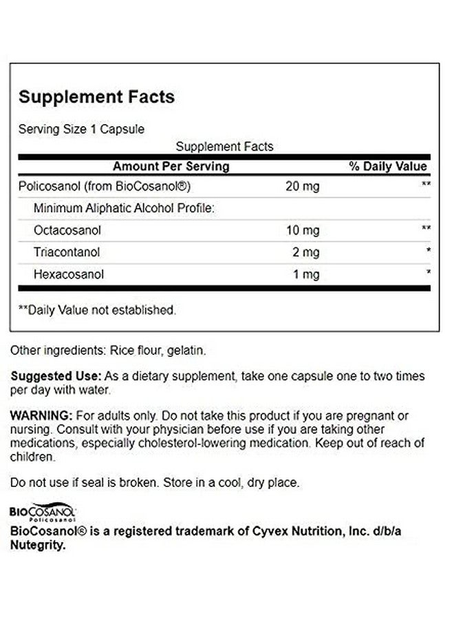 SWANSON Policosanol Supplement Helps Support Cardiovascular Health All Natural Formula Aids Good Heart Health & Function Helps Maintain Healthy Cholesterol Levels (60 Capsules 20Mg Each) 2 Pack - Image 3